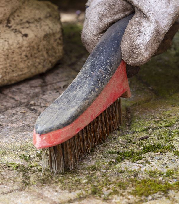 scrubbing algae off winter fountain salisbury landscaping