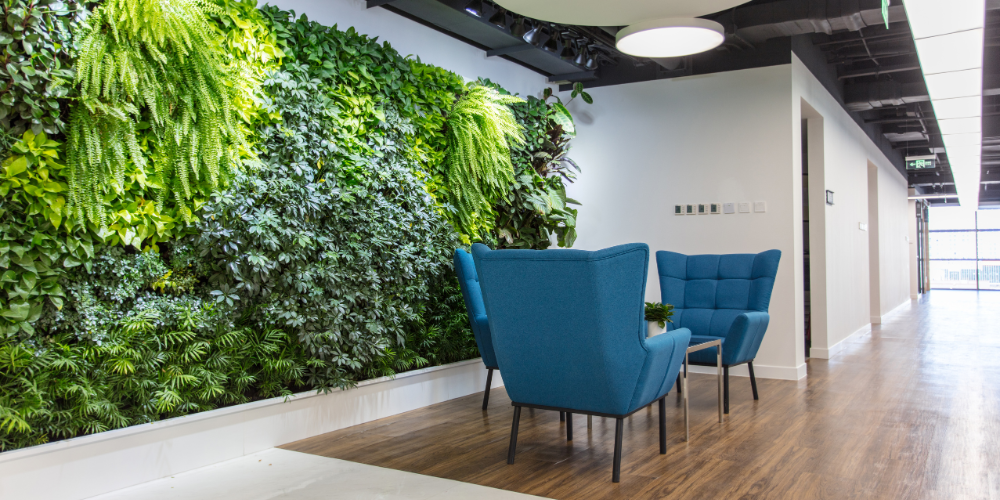 Salisbury Landscaping-Sherwood Park-Alberta-Biophilic Interior Design-office chairs beside living wall of plants